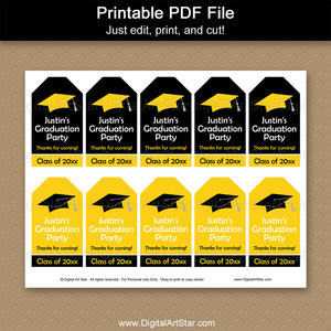Black and Yellow Graduation Thank You Tags Printable PDF