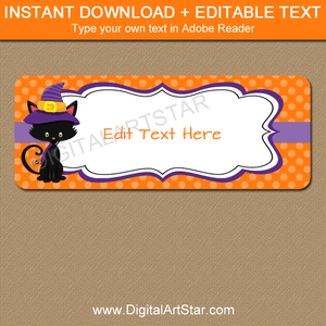 Black Cat Halloween Address Labels Template Editable