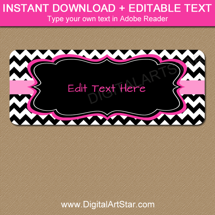 Black Chevron Address Labels Printable with Pink Accents