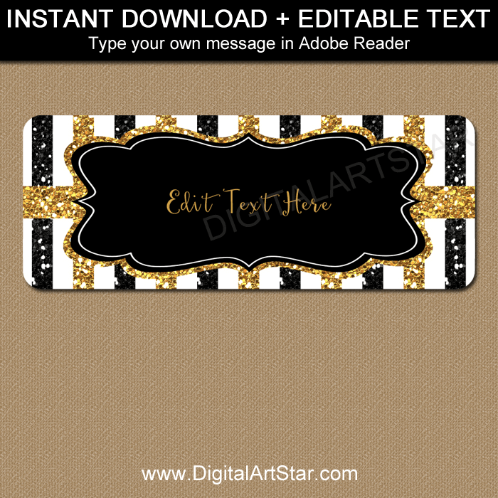 Black and Gold Glitter Address Labels Template Download. 50th Birthday Address Labels.  