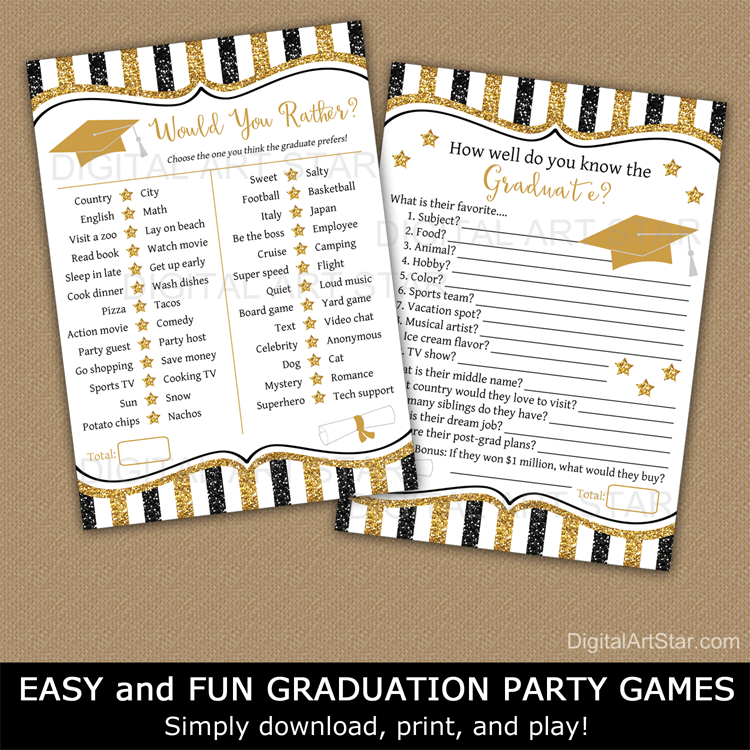 Black and Gold Printable Graduation Game Bundle How Well Do You Know the Graduate