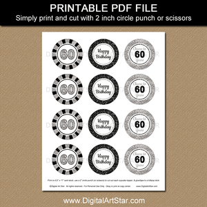 black and silver 60th birthday cupcake toppers printable pdf file