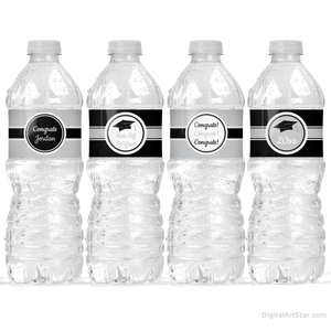 Black Silver Graduation Party Decorations Downloadable Water Bottle Labels