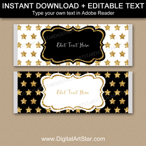 Black White Gold Candy Bar Wrappers with Gold Stars