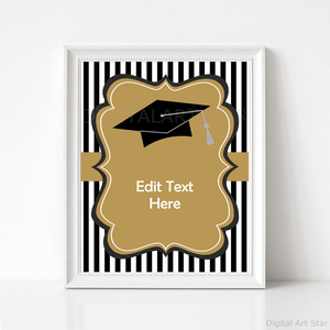 Black White Gold Graduation Table Sign Template