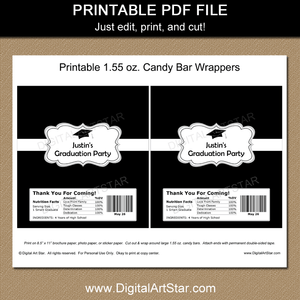 Black and White Graduation Candy Bar Wrappers Printable