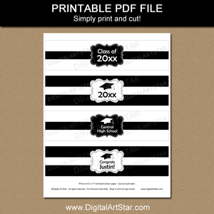 Black and White Graduation Water Bottle Labels Printable PDF