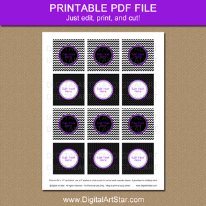 Black White Purple Cupcake Toppers Printable PDF