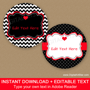 Black White Red Valentine Party Favor Labels Template