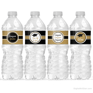 Graduation Water Bottle Stickers - Black and White