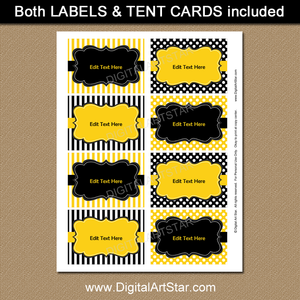 Yellow and Black Candy Buffet Labels