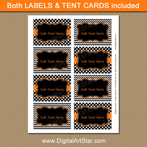 black Halloween tent cards with Editable Text