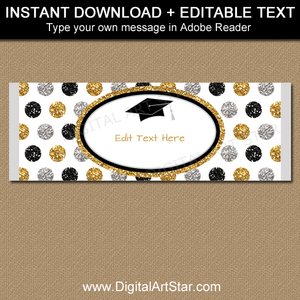 Black Gold Silver Glitter Graduation Chocolate Bar Wrappers