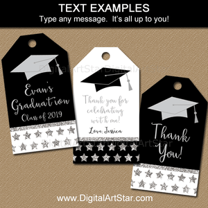 Black White Silver Star Graduation Editable Tags