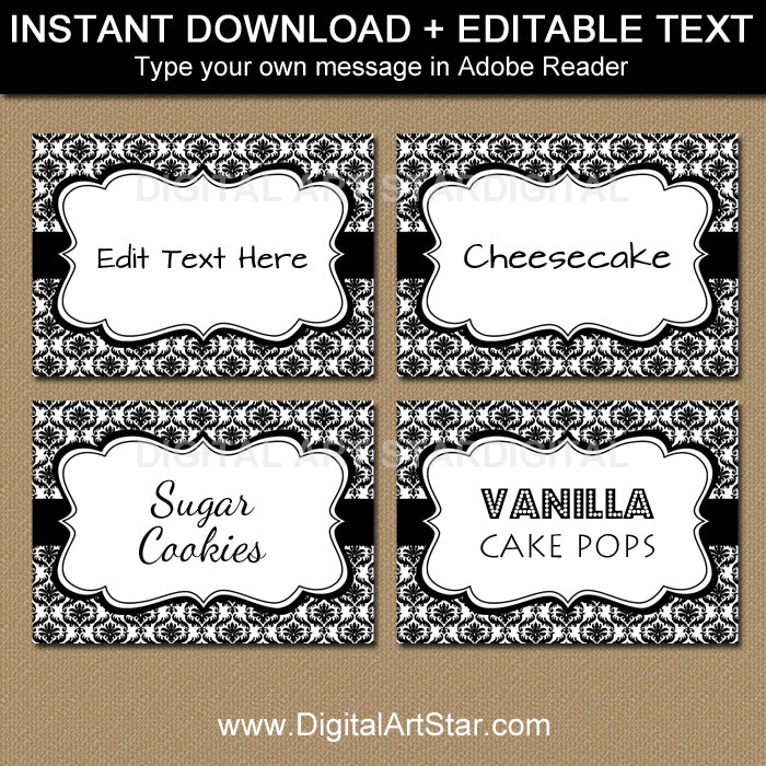 black white birthday place cards template