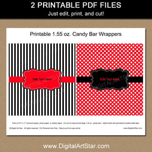 Red Black White Printable Candy Bar Wrappers Printable