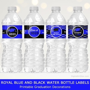 Blue and Black Graduation Party Decorations Water Bottle Labels Class of 2023
