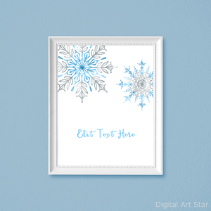 Blue Silver White Snowflake Sign Editable Template