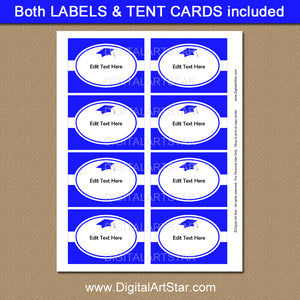 Blue and White Graduation Buffet Labels