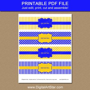 Royal Blue and Yellow Water Bottle Labels Printable PDF