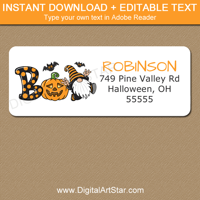 Boo Halloween Address Labels Printable with Gnome