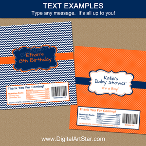 Boy Birthday Candy Bar Wrappers Printable Orange and Navy