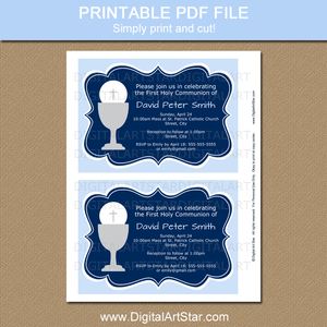 Boy First Holy Communion Invitation Template Blue