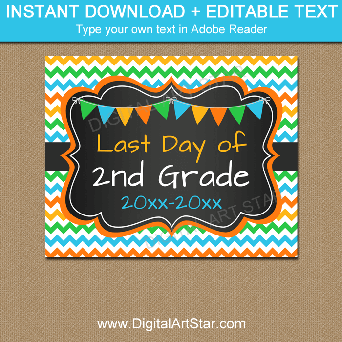 Boy Last Day of 2nd Grade Printable Chalkboard Sign