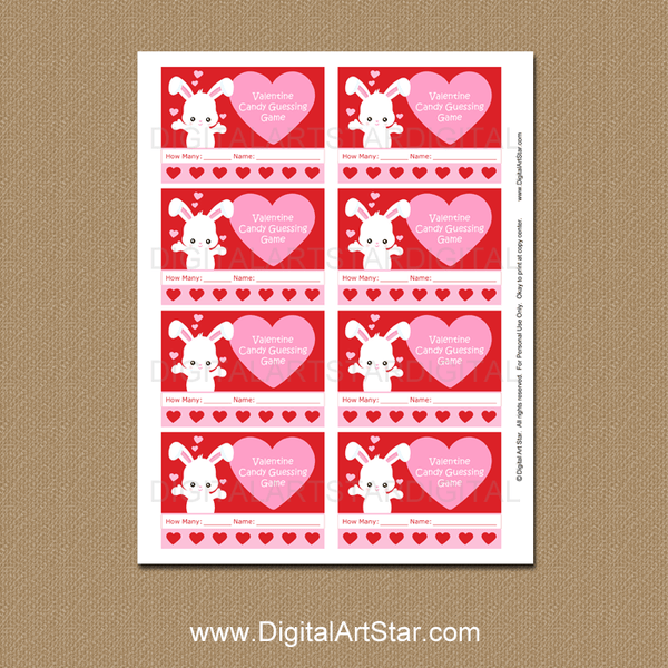 Bunny Valentine's Day Candy Guessing Game Printable - Digital Art Star