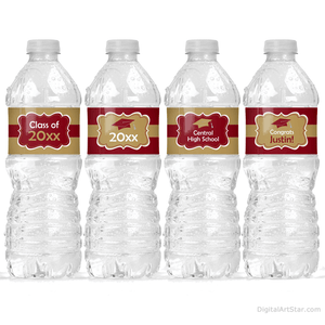 Burgundy and Gold Graduation Party Decorations Printable Water Bottle Stickers