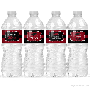 Burgundy and Black Graduation Water Bottle Labels with Editable Text