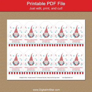 Candy Cane Gnome Holiday Gift Tags Printables