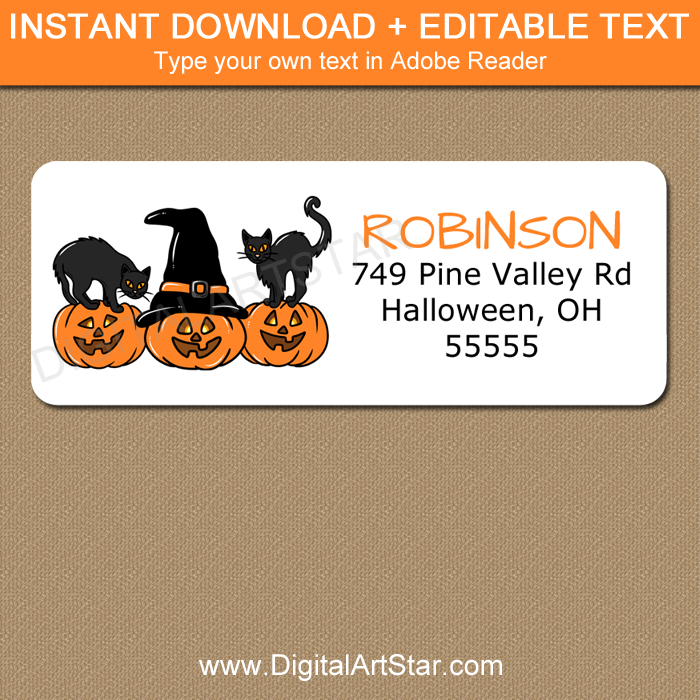 Cat and Pumpkin Halloween Address Labels Template
