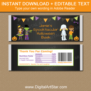 Chalkboard Halloween Candy Bar Wrappers for Kids Party Favors