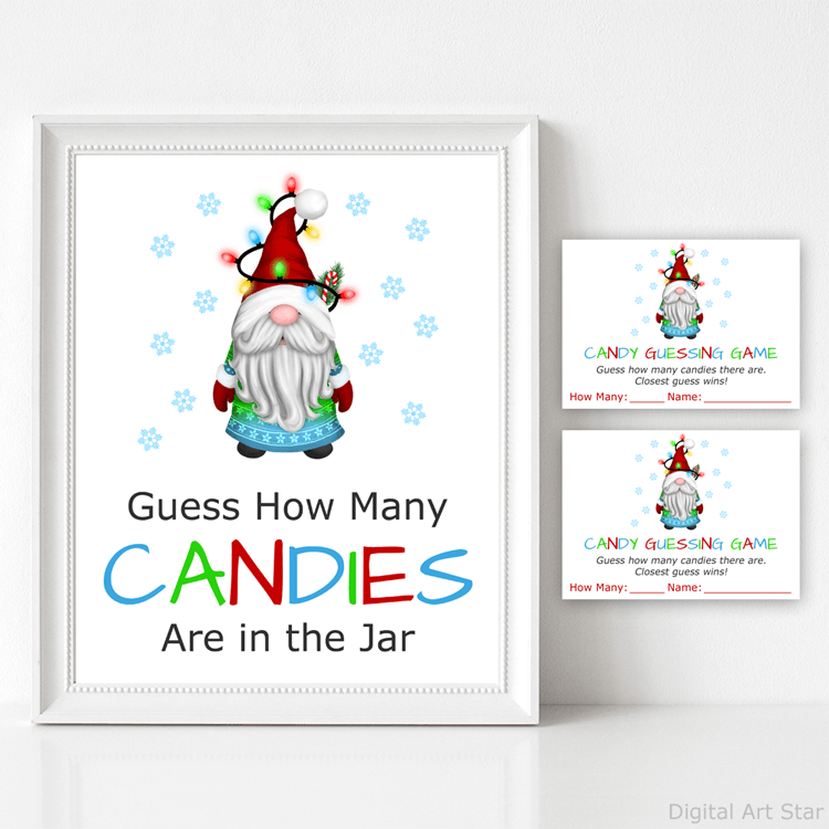 Christmas Gnome Candy Guessing Game Sign and Game Cards
