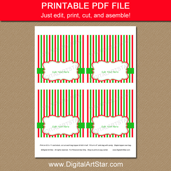 Merry Christmas Stripe Printable Bag Toppers (Instant Download)