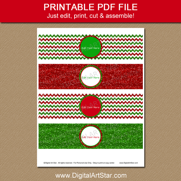 Printable Christmas Water Bottle Labels | Digital Art Star