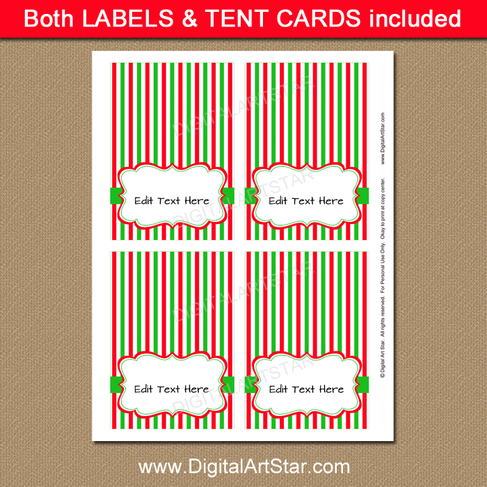 Printable Christmas Place Cards and Candy Buffet Labels | Digital Art Star
