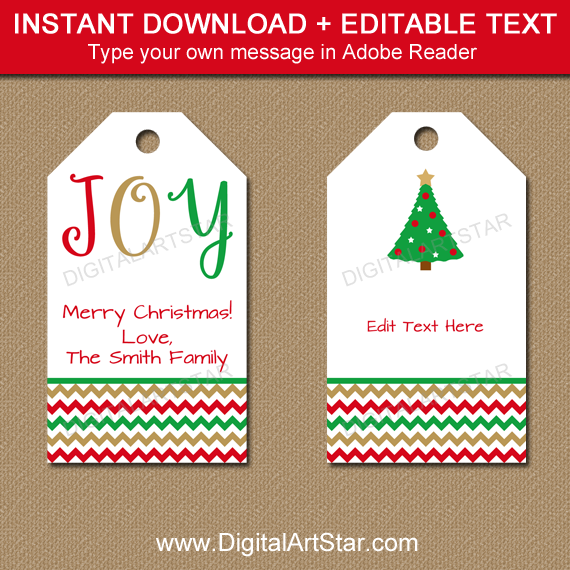 Christmas tags with JOY and Christmas tree
