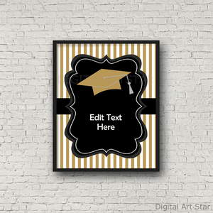 College Graduation Sign Template for Wall Black and Gold