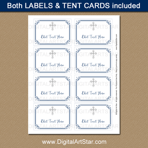 Cross Labels Printable for Boy First Communion Party Navy Blue