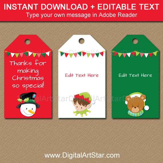 Cute Christmas Tags for Kids, Printable Holiday Tags