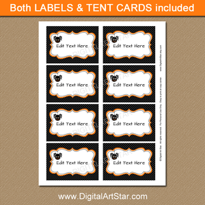 black Halloween candy buffet labels with editable text