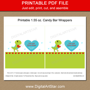 Dino-Mite Valentine Candy Bar Wrapper Printable