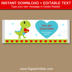 Dinosaur Valentine Candy Bar Wrapper Printable