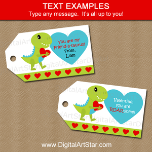 Editable Dino-Mite Valentine Tags for Boys