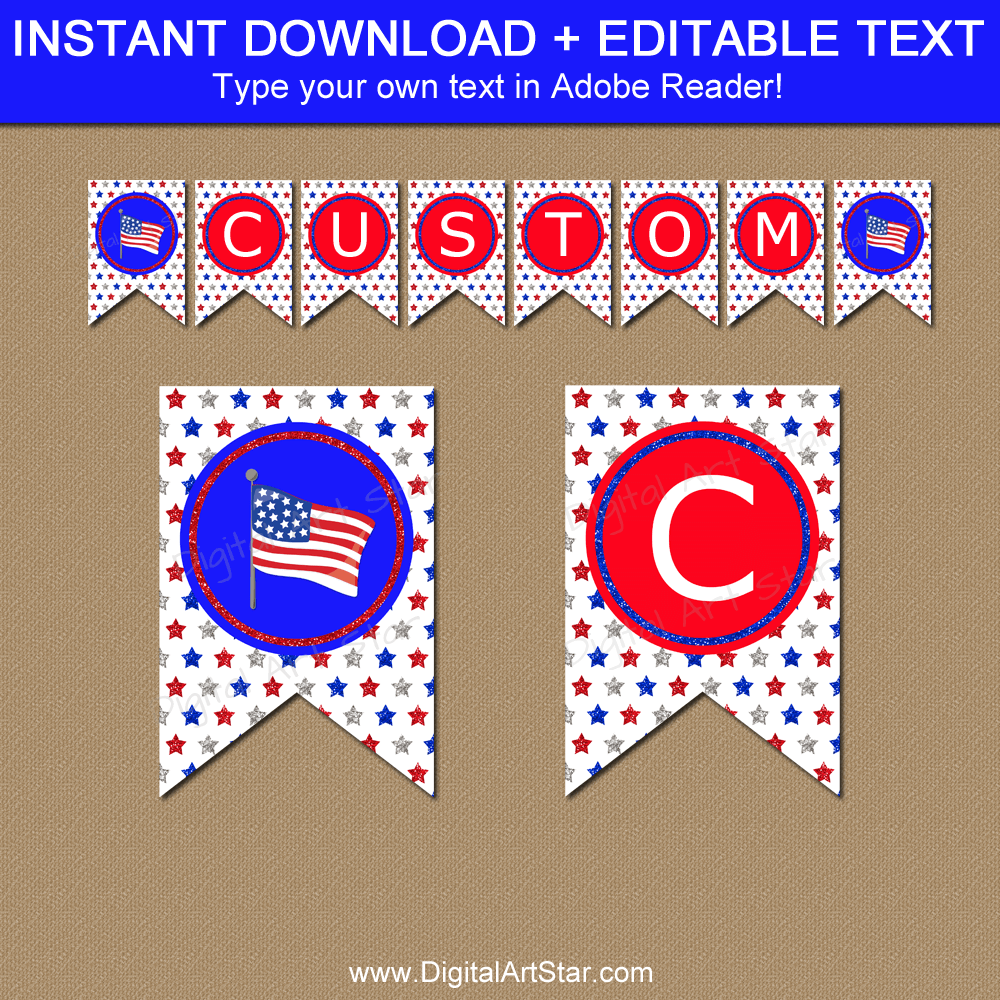 Downloadable 4th of July Banner Template with American Flag