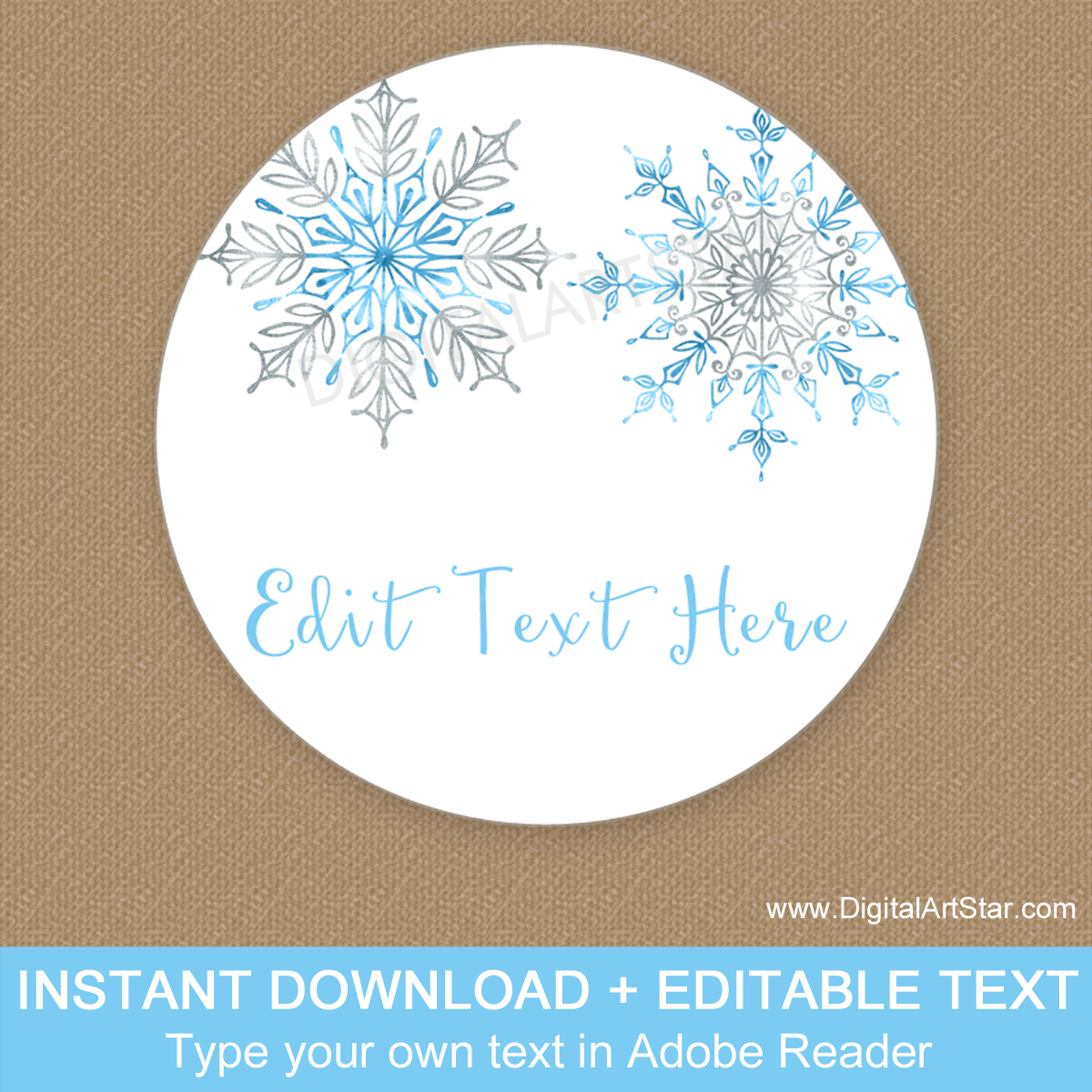 Downloadable Blue and Silver Snowflake Party Printable Favor Stickers