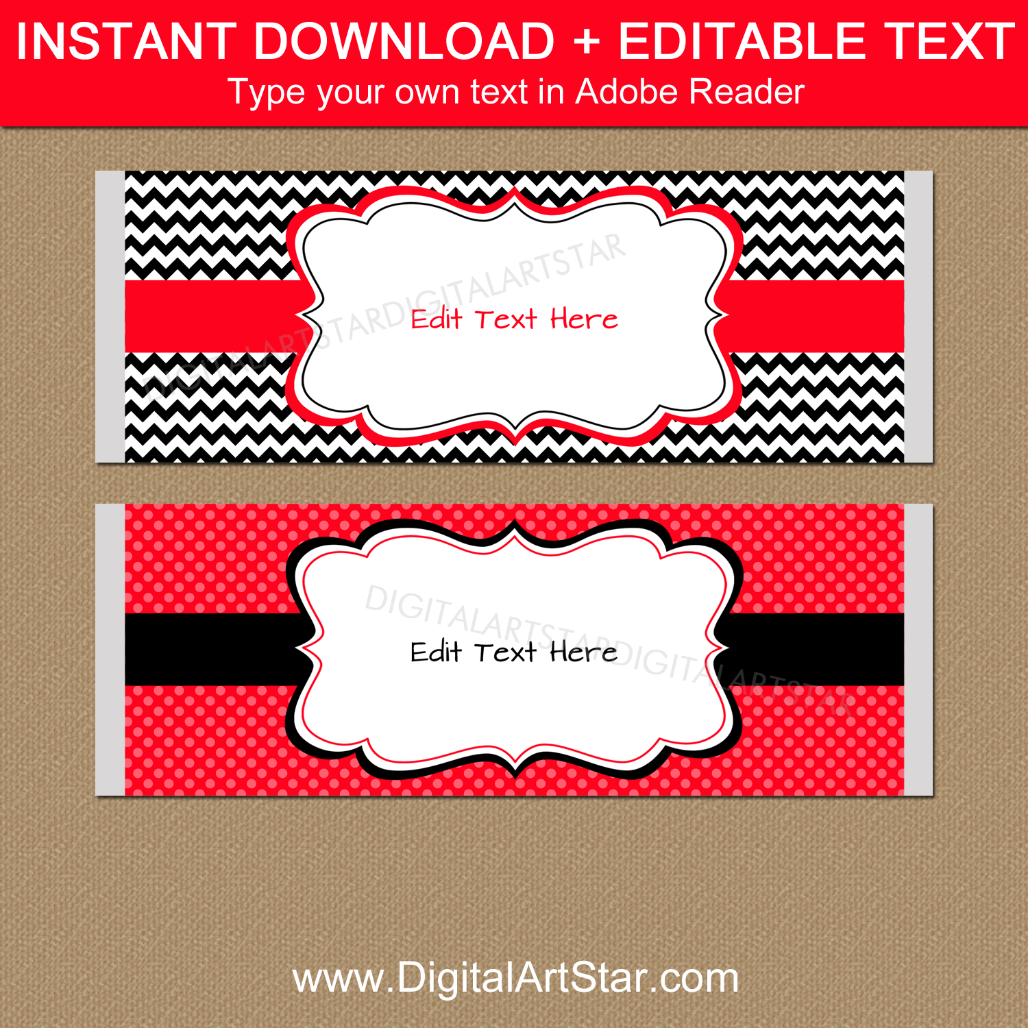 Downloadable Candy Bar Wrappers Template Red Black White