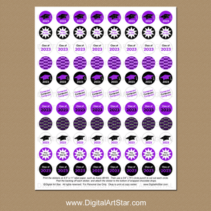 Downloadable Graduation Candy Stickers Favors 2023 Purple Black and White